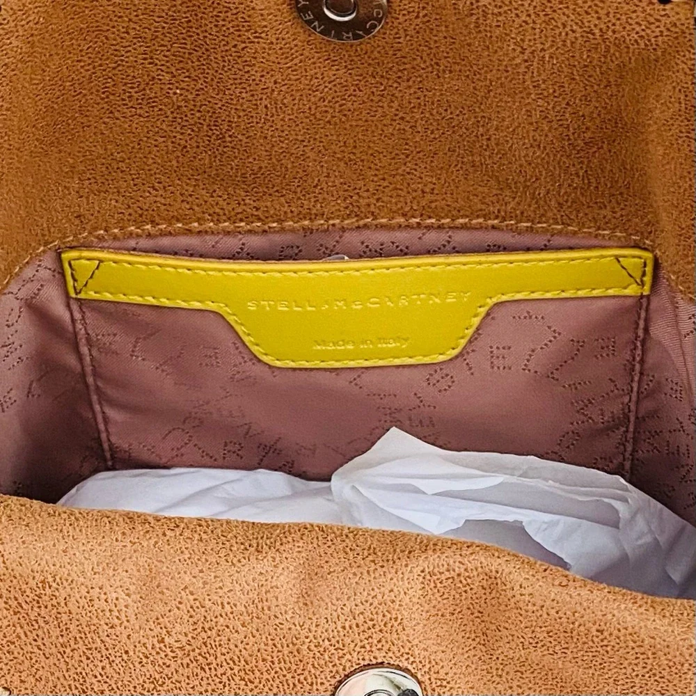 NWT: STELLA MCCARTNEY | Graffiti Yellow Embroidered Logo Falabella Brown 3 Mini - Picture 5 of 11